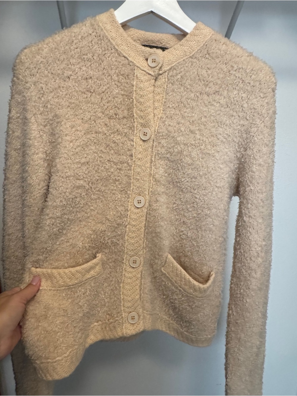 🌸7 For All Mankind Boucle Wool Blend  Button-Front Cardigan in IvoryXS oversized